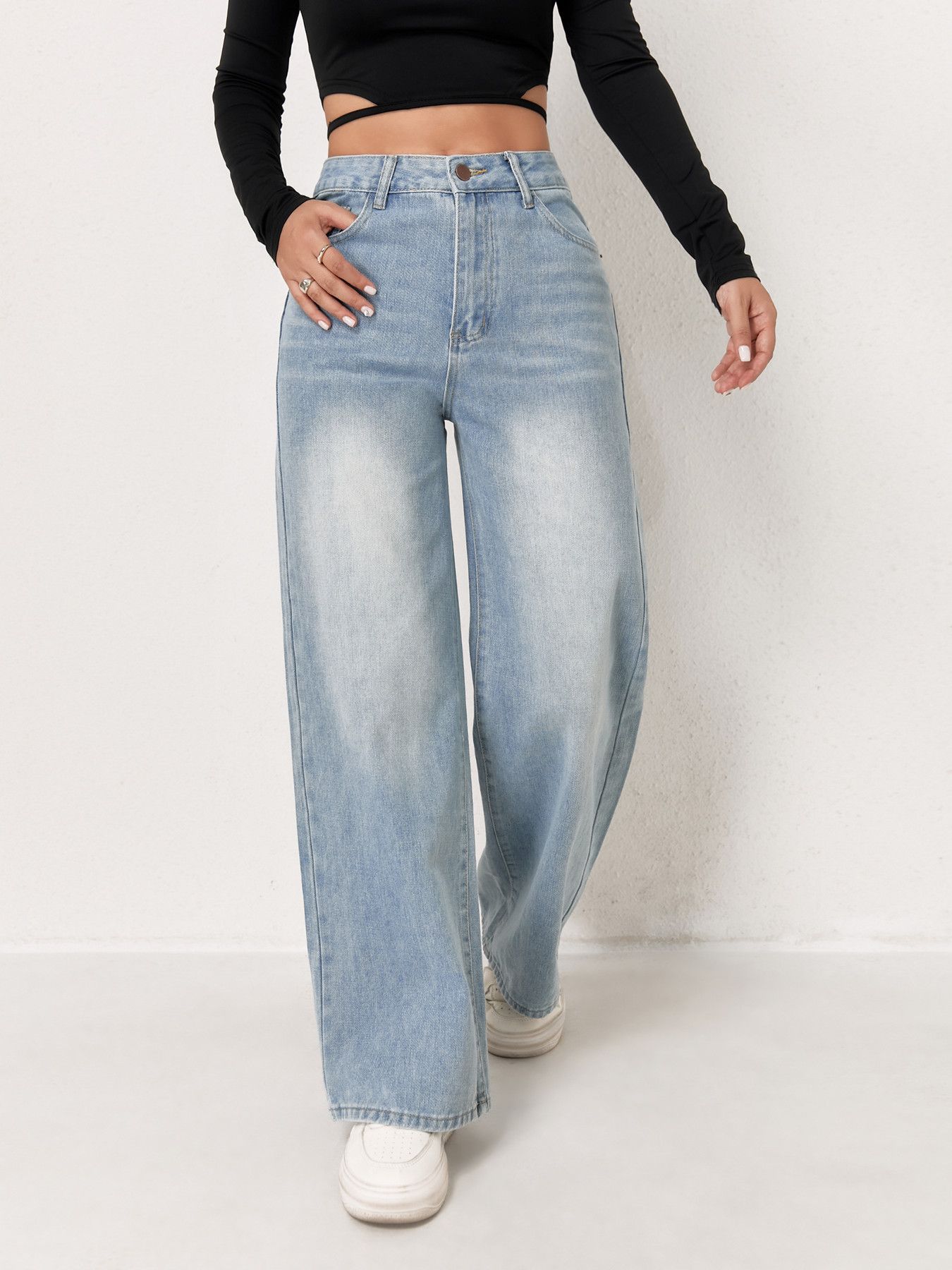 Jean pour femme Y2k, vêtements bleu clair, jambes larges, pantalon en Denim, ample, mode Simple, extensible, gratuit, quatre saisons, populaire, décontracté