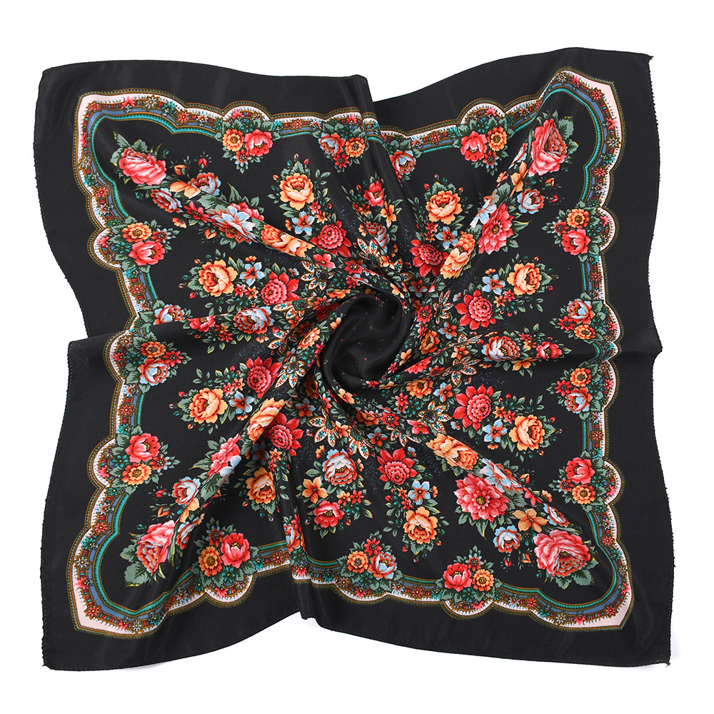 70*70 cm luxe imprimé fleuri Bandana écharpe femmes Style russe foulards carrés femme bandeau Babushka mouchoir bandeau