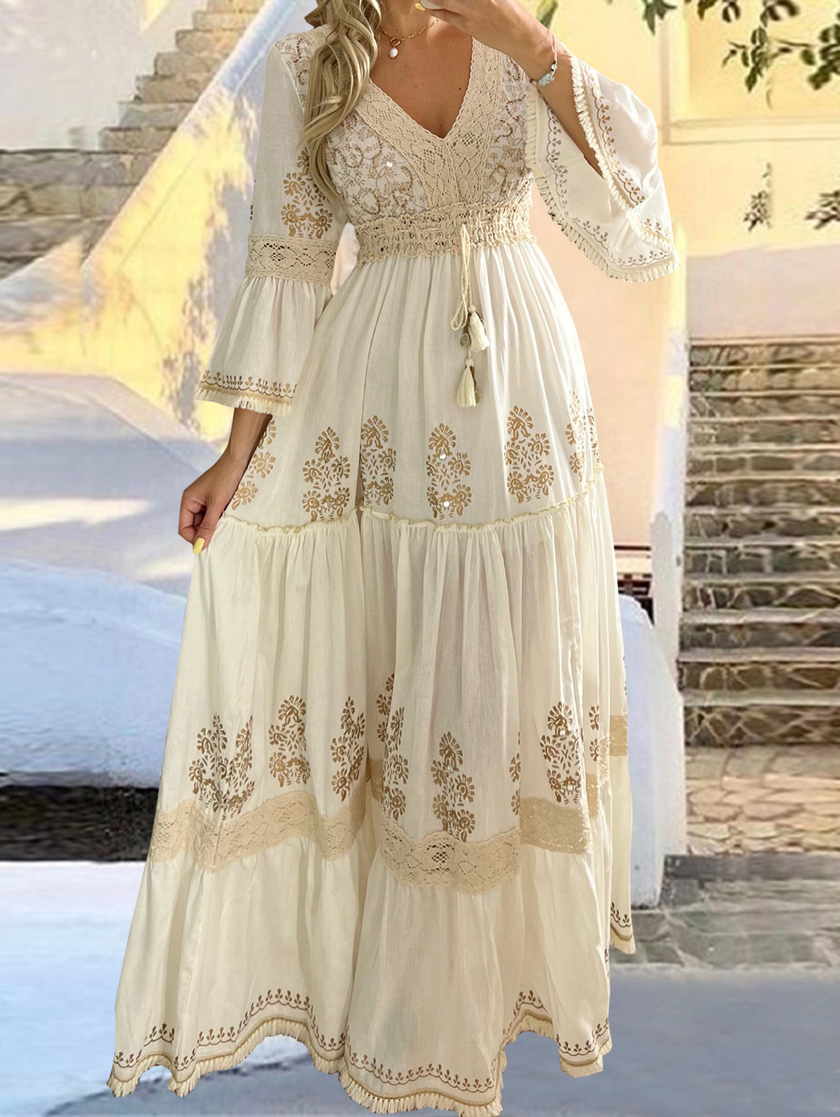 Robe longue femme 2026, imprimé floral bohème, col en V, pour l'été, robe de plage fluide, élégante, vintage, pour les vacances