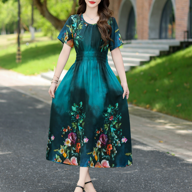 Robe d'été pour femmes, imprimé Floral, manches courtes, élégante, Vintage, col rond, vêtements pour femmes, nouvelle mode 2025