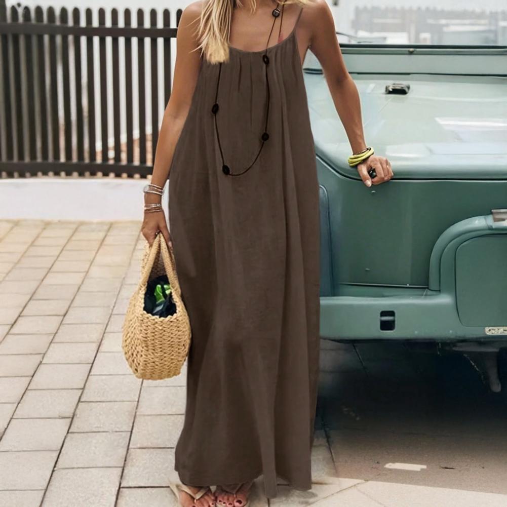 Robe longue ample dos nu pour femme, couleur unie, élégante et polyvalente, style balançoire, pour la plage, été 2026