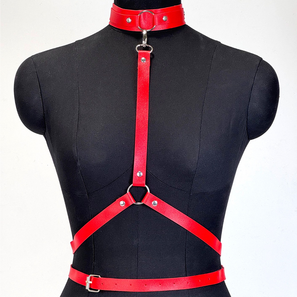 Ceinture rouge en cuir PU pour femme, tendance, avec connexion au cou, style gothique punk, ceinture réglable, style Y2K, ceinture décorative exotique