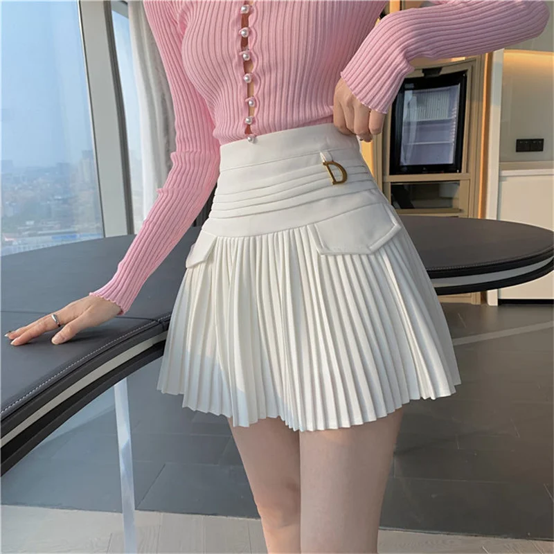 Jupe plissée blanche femmes taille haute jupe patineuse femme coréenne a-ligne haute couture jupe courte décontractée femmes bas