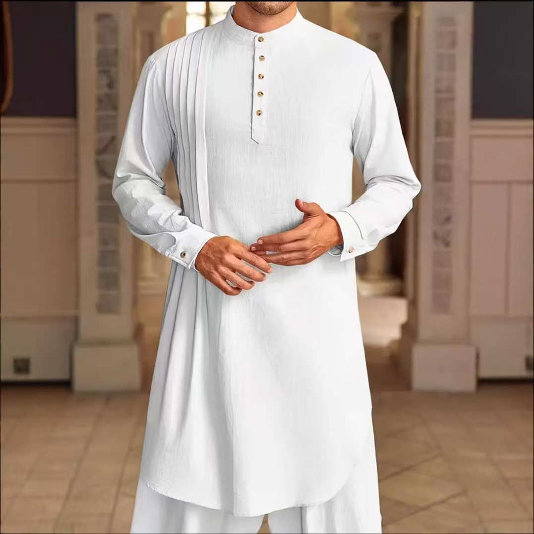 Robe musulmane pour hommes vêtements à manches longues 100% coton pull caftan Robe hommes Jubba Thobe Pakistan saoudien arabe Caftan haut islamique
