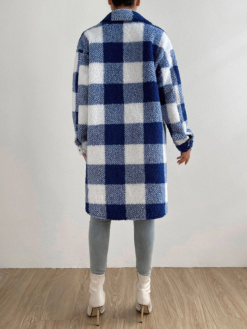 Sweat-shirt Long en molleton à carreaux pour femmes, manteau automne-hiver, col rabattu, manches longues, poches, boutons, ample, flurry, Trench-Coat x-long