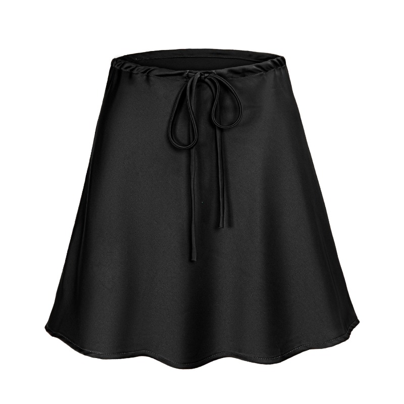 Mini jupes en Satin femmes été Beige soie jupe courte pour femme cordon taille haute noir Satin jupe une ligne femmes courte 2025