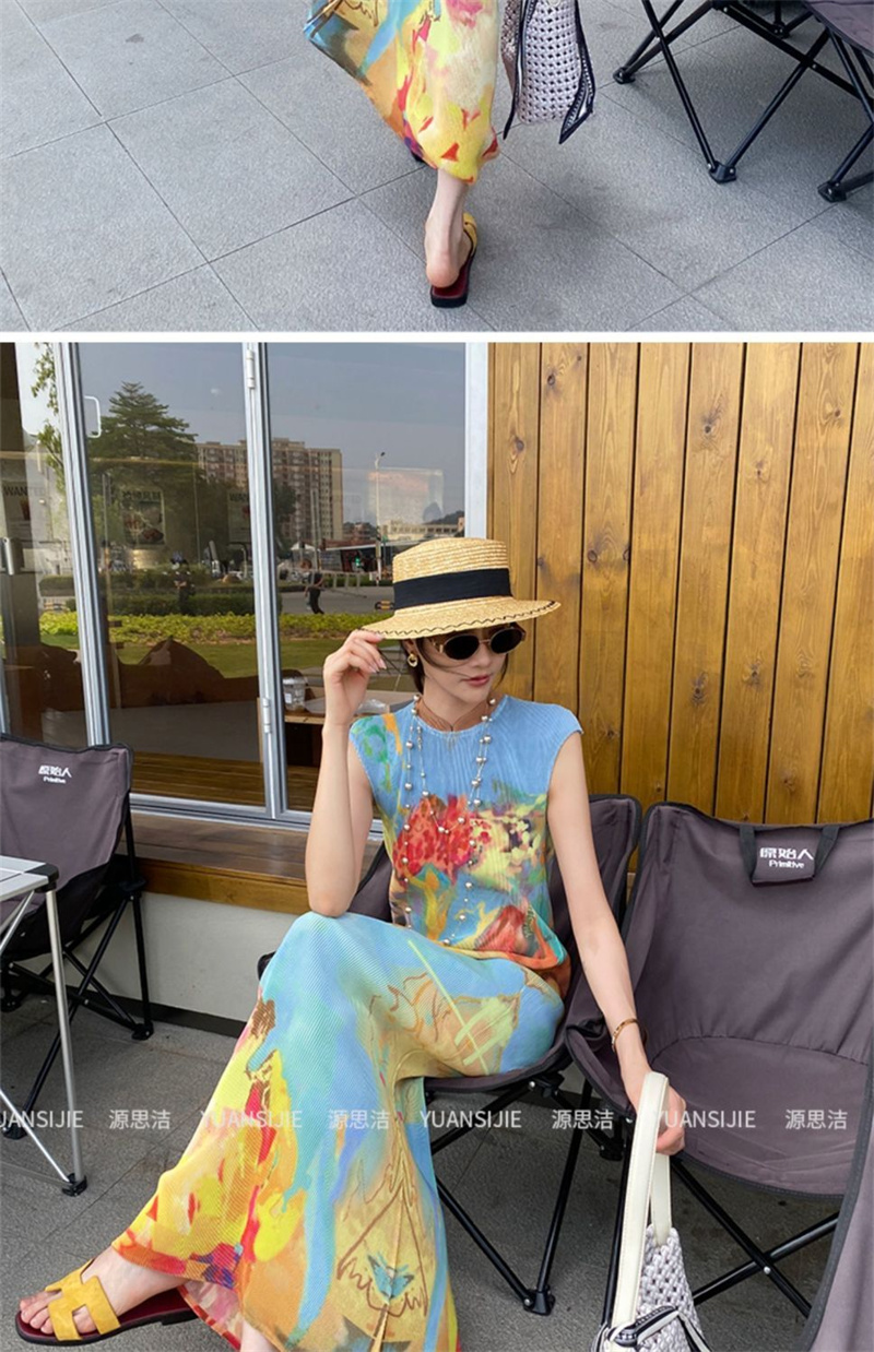 Robes pour femmes vêtements pour femmes Miyake robe imprimée plissée de haute qualité jupe Cheongsam de Style National chinois jupe en queue de poisson été