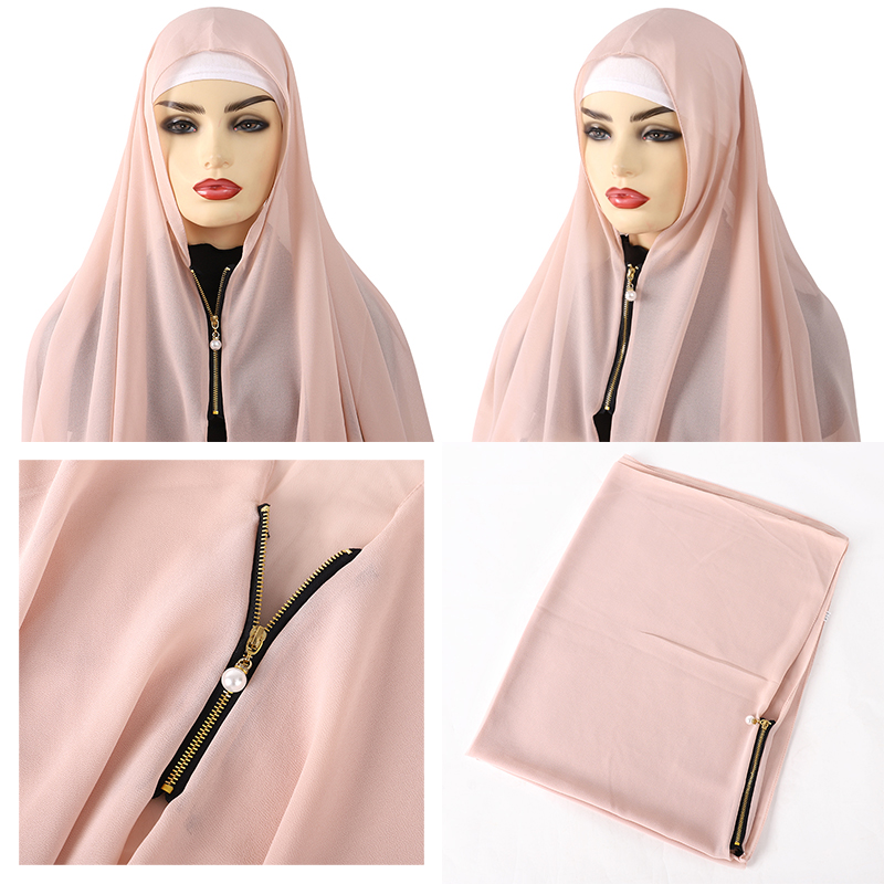 2025 foulard Hijab musulman avec fermeture éclair plaine bulle en mousseline de soie prêt à porter voile Hijab Wrap châles solides foulard Turban Ramadan