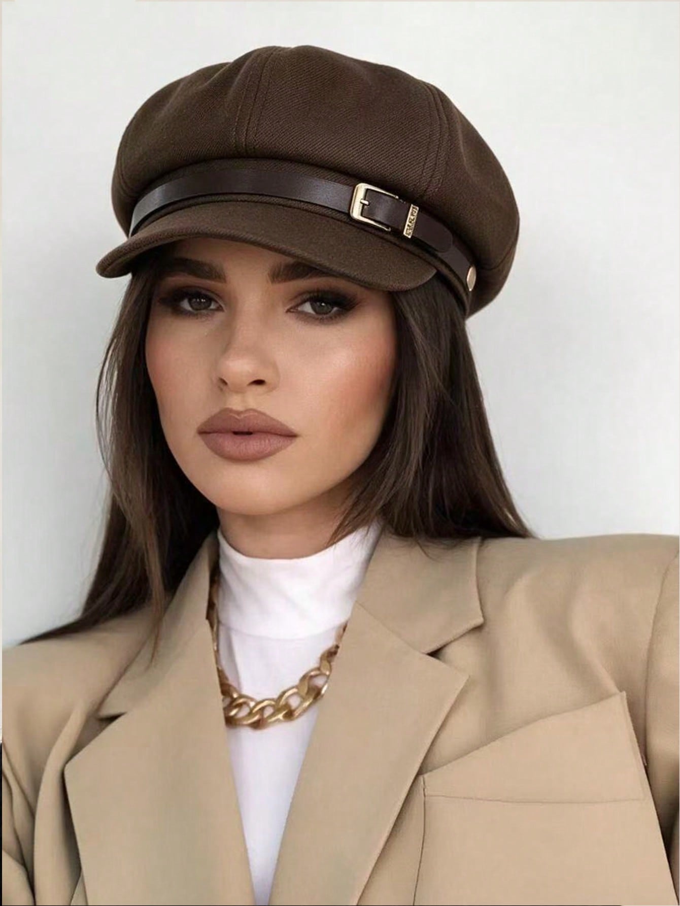 Casquette de journaliste rétro à sangle à boucle, béret de chauffeur de taxi, chapeau vintage coupe-vent décontracté pour femmes, idéal pour l'automne et l'hiver, pour un usage quotidien en ville.