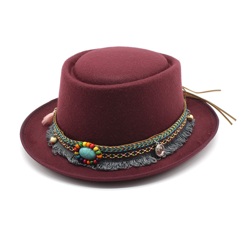 Nouveau ethnique femmes Jazz chapeau haut plat bord Tophat mode traditionnelle tarte de porc chapeau gland ruban église Trilby dame Fascinator chapeau