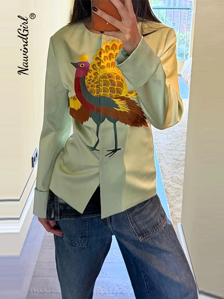 Manteau Élégant Brodé pour Femme, Manches Longues, Col Rond, Simple Boutonnage, Collection Été Automne 2026, Vêtement d'Extérieur Tendance pour Femme