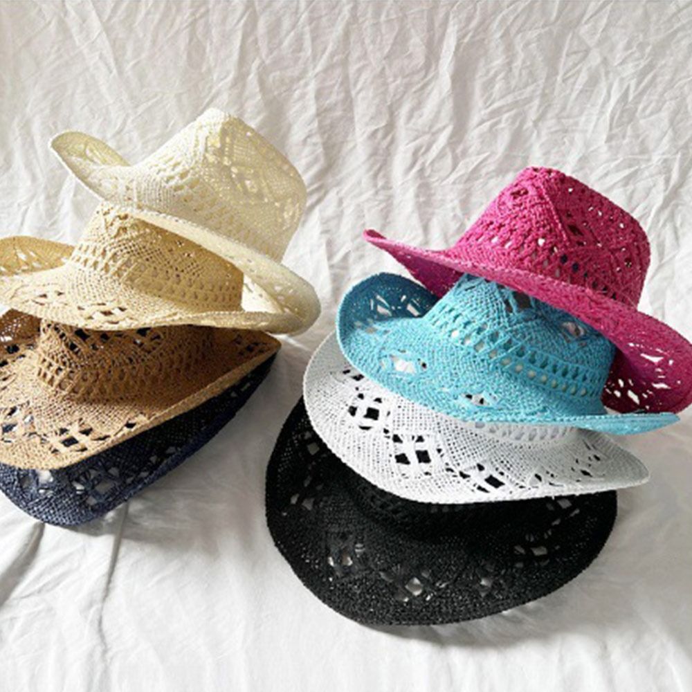 Chapeau de paille bohème Vintage pour femmes et hommes, chapeaux de Cowboy occidentaux, perles en bois, chapeau de soleil ajouré, casquette de vacances, été