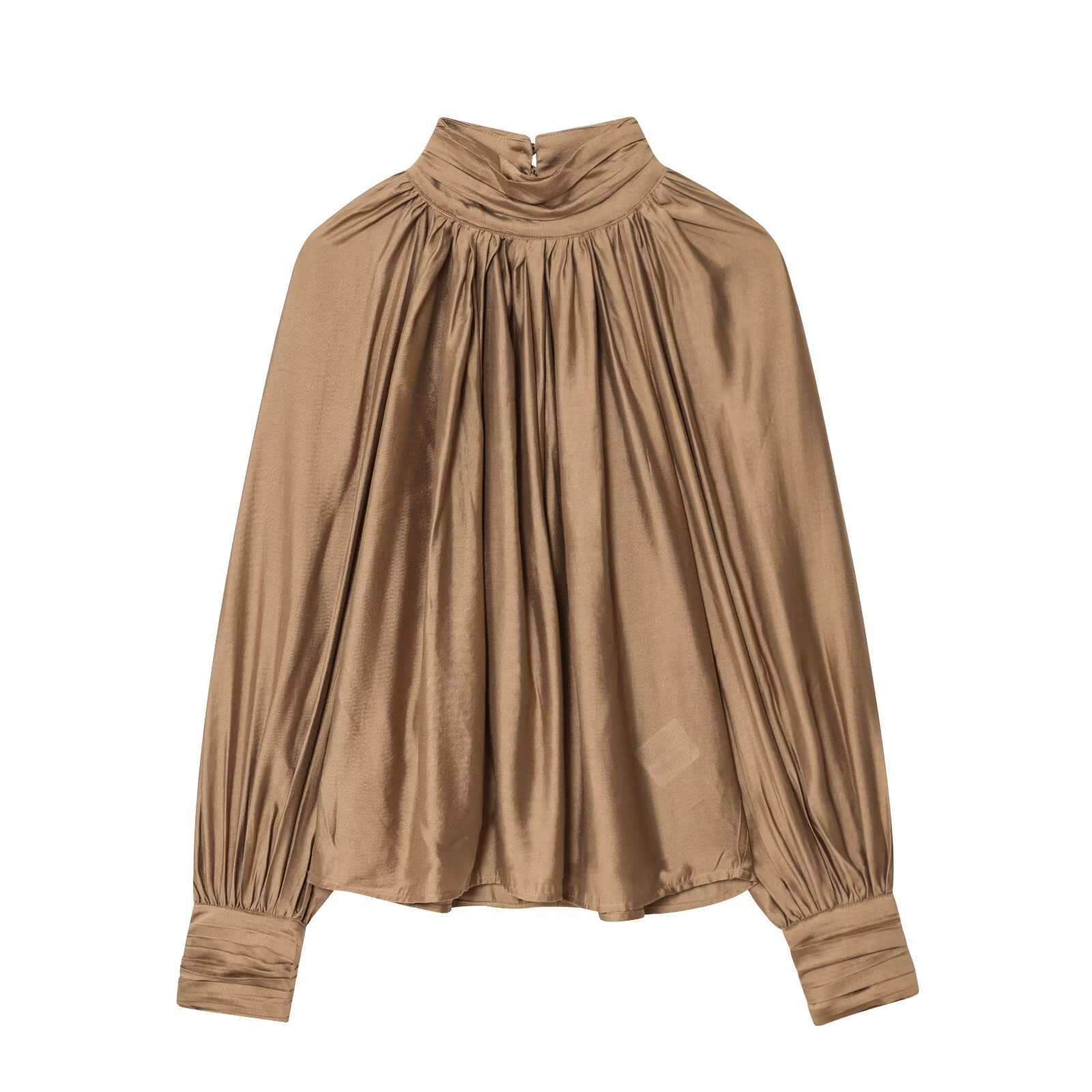 Bsay vêtements pour femmes mode automne nouveau pli col montant chemises lâches à manches longues Blouses pull Chic bureau dames hauts