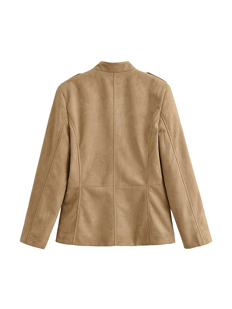 Veste Tendance Femme Printemps Automne 2026 Classique Vintage en Daim Col Montant Simple Boutonnage Décontractée Polyvalente Courte Style Urbain