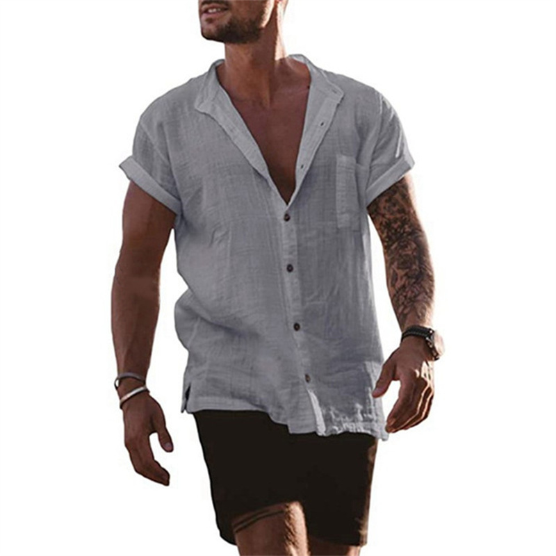 Chemises à manches courtes pour hommes, chemises en coton et lin, chemisiers d'affaires, haut social normal, chemise habillée formelle, vêtements pour hommes
