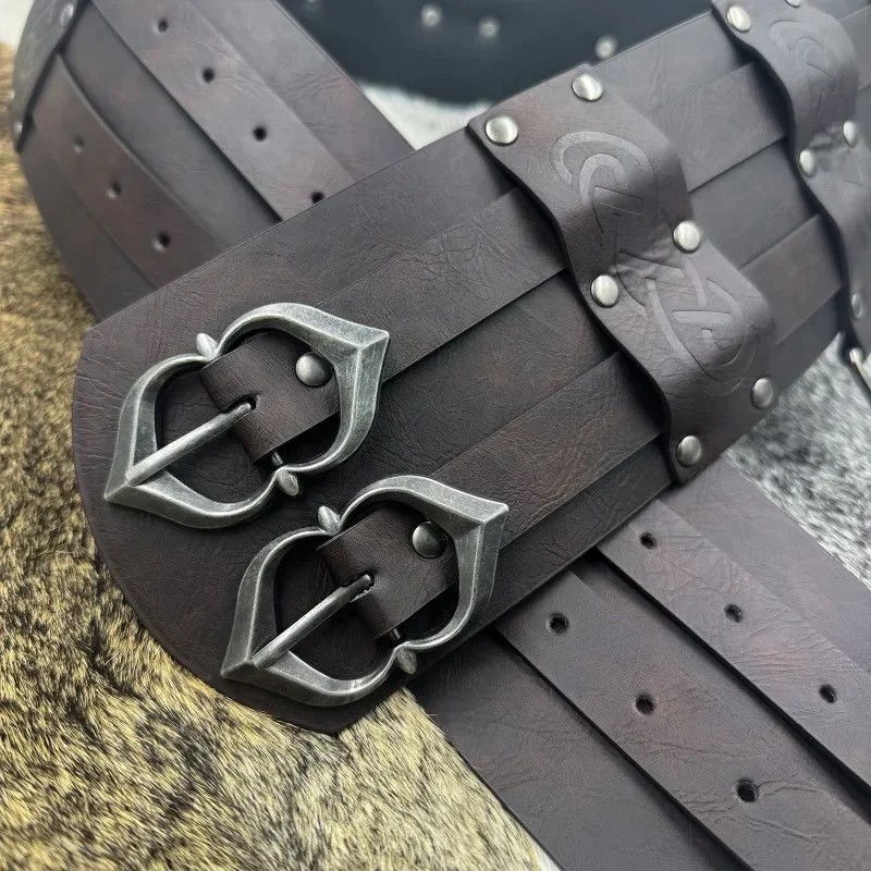 Ceinture en cuir à double largeur pour hommes, ceinture de taille gladiateur celtique Vibasin, accessoire de la Renaissance médiévale, costume de construction large