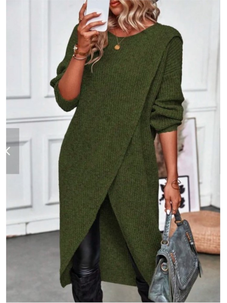 Femmes longue robe pull tricotée 2025 automne hiver chaud fourrure pulls décontracté solide ample tricot robe mi-longue dame travail pulls