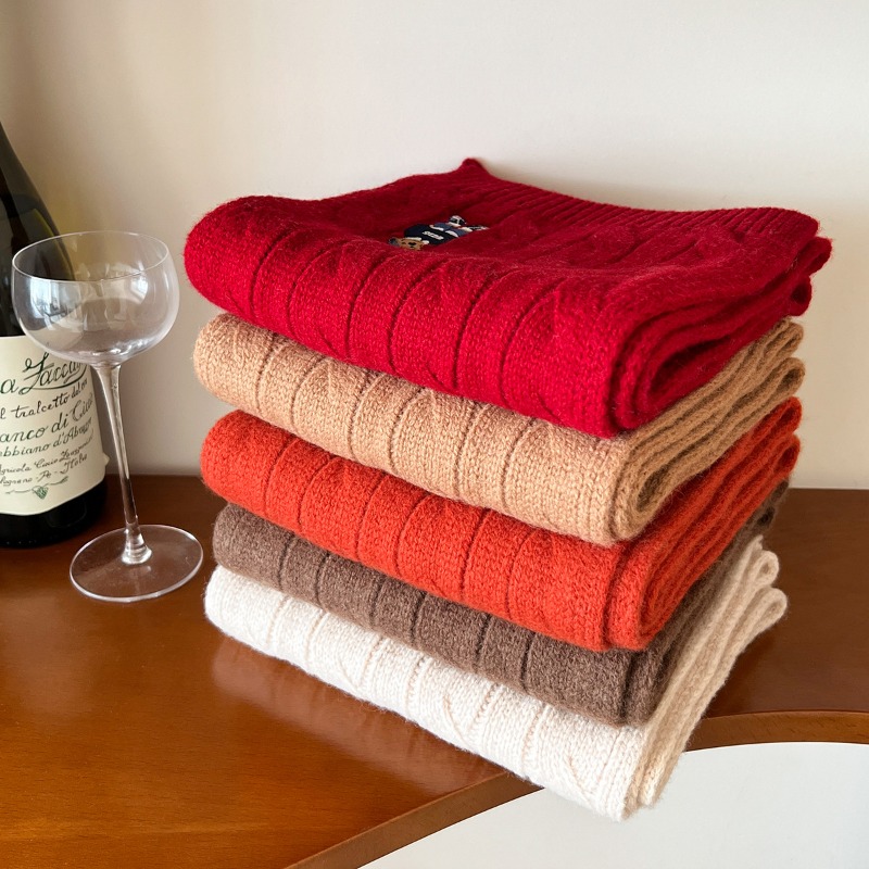 Écharpe en laine australienne 100%, tricot torsadé, Vintage britannique, brodé, ours, épais pour la chaleur, nouvelle collection