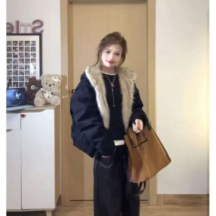Veste d'optique d'hiver pour hommes, manteau surdimensionné Harajuku, col en laine rétro américain, haut en peluche de coton à capuche, rue, hip-hop, gothique