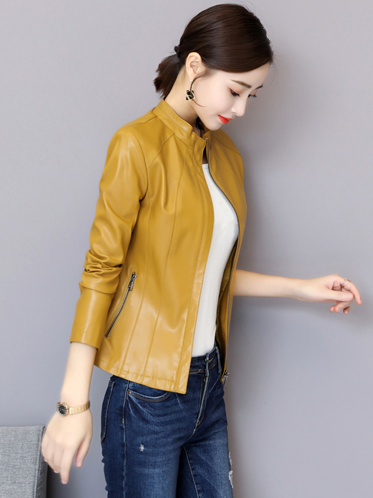 Nouveau Femmes Veste en cuir Automne Hiver Mode Col droit Manches longues Court Manteau en peau de mouton Slim Mouton Vêtements d'extérieur en cuir Femme
