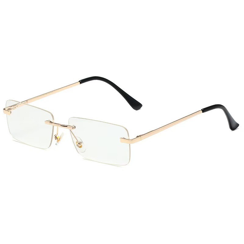 Lunettes de soleil carrées sans monture pour femmes et hommes, petite monture, verres Ocean, charnière à ressort, protection UV400, confortables, tendance, rectangulaires, pour la plage