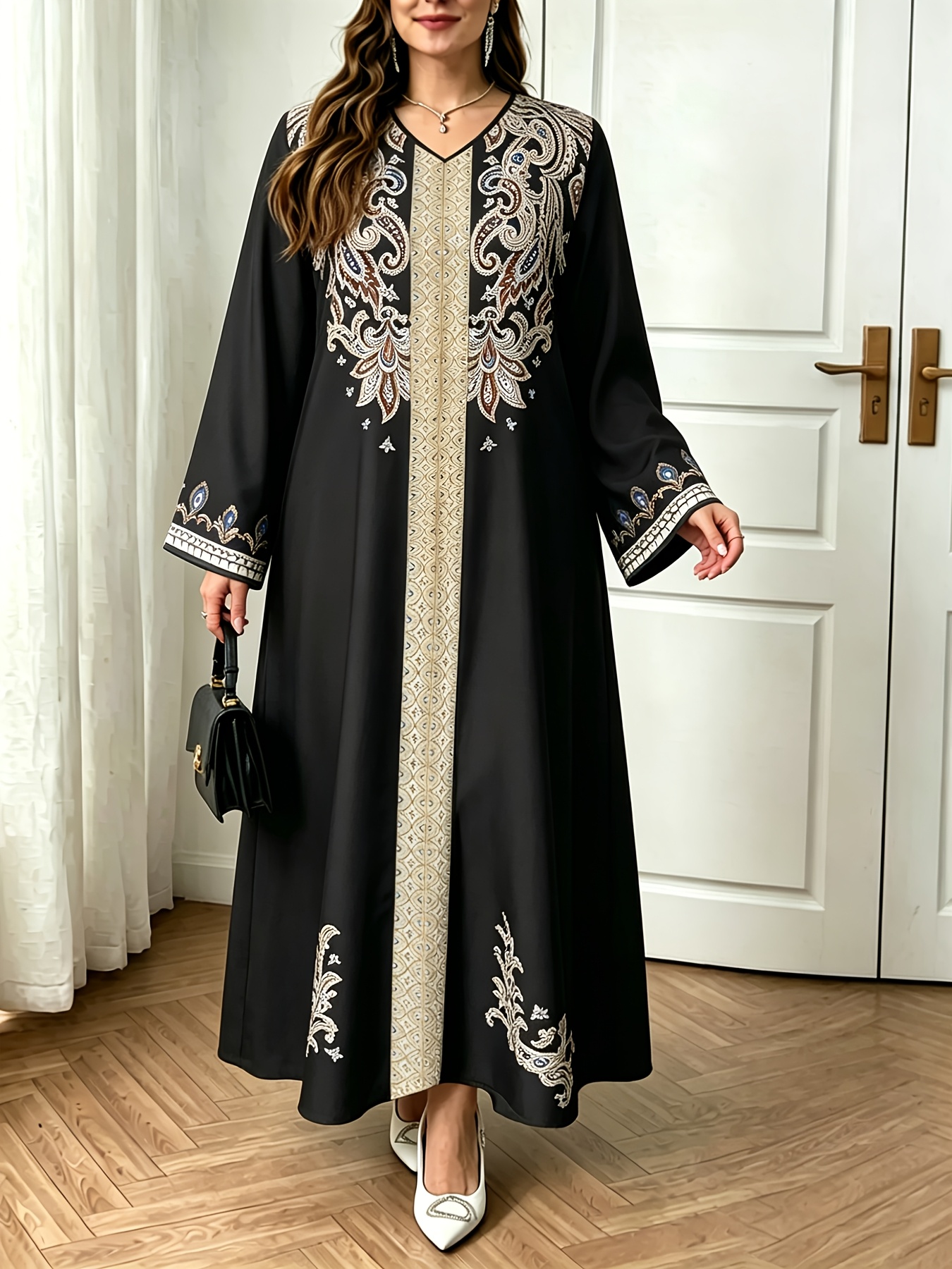 Robe du Moyen-Orient Printemps Automne Mode Femme Imprimé Ethnique Décontractée Confortable Style Vacances Robe à Manches Longues