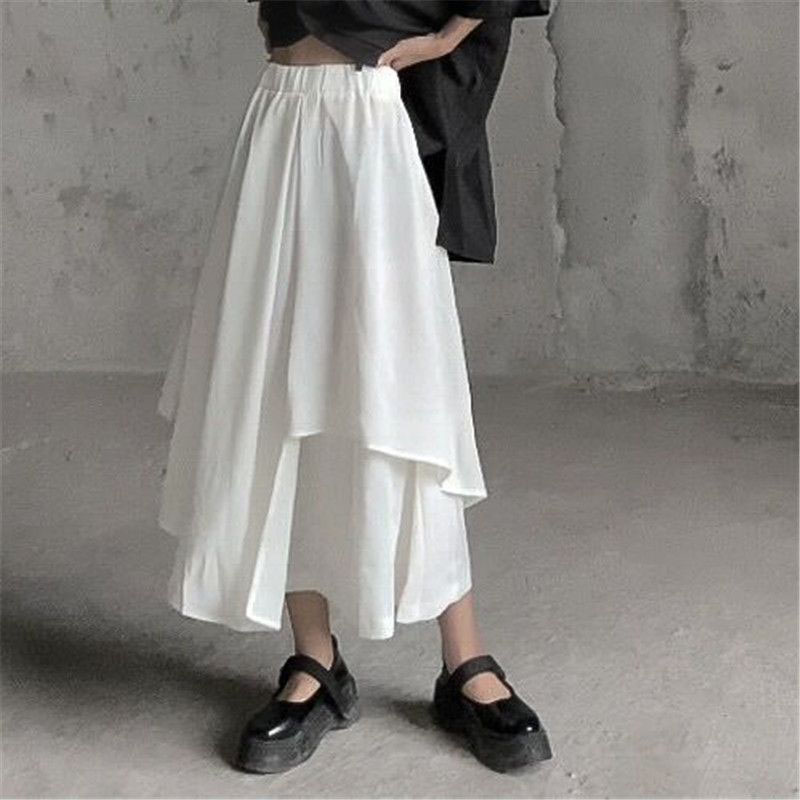 Femmes jupes gothique jupes irrégulières pantalons femmes taille haute blanc noir jupes longues femme jupes plissées Culottes femmes vêtements