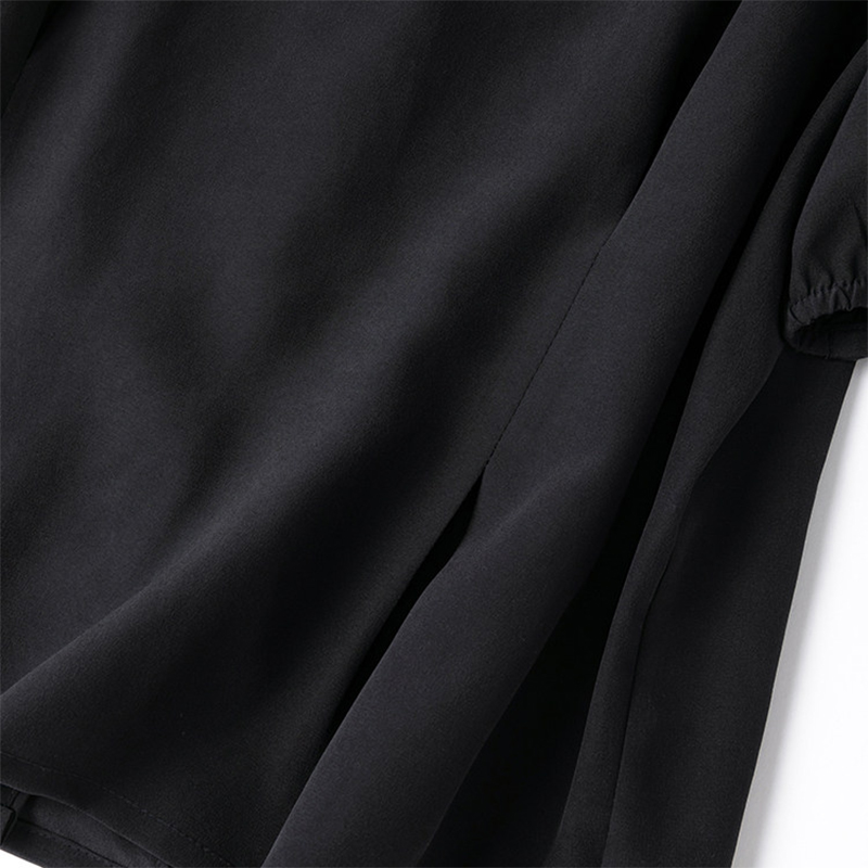 Chemisier en Soie pour Femme 100% Soie de Mûrier Crêpe de Soie Manches Courtes Couleur Noire Unie Taille Ajustée Haut Décontracté Blouse Été M1576