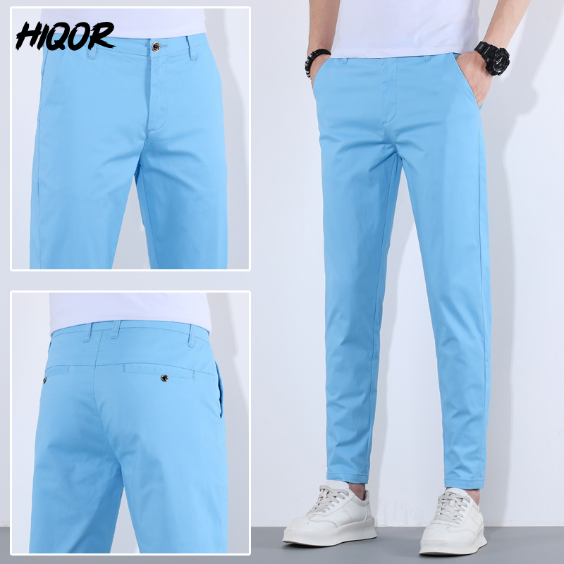 HIQOR-Pantalon Long Décontracté en Coton Fin pour Homme, Vêtement Streetwear Respirant, à la Mode, 9 Couleurs, Été