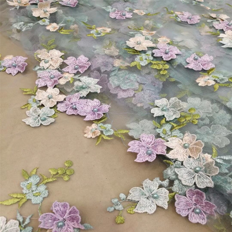 Tissu en dentelle de luxe brodé de fleurs en maille, style africain, haute qualité, fait main, appliqué 3D, pour robes de mariée 2026