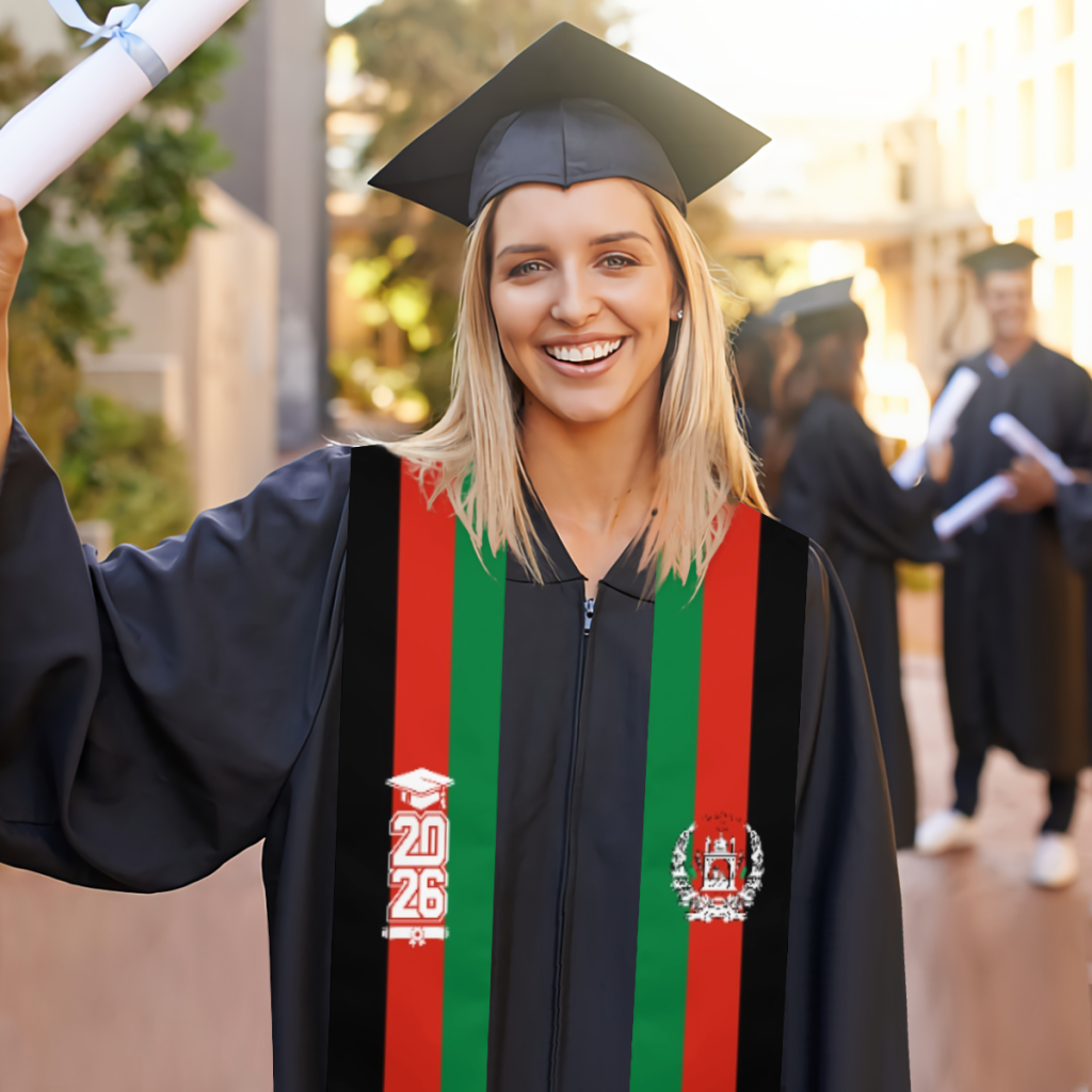 Écharpe de graduation Afghanistan Classe de 2026, Étole de remise de diplôme, Études internationales à l'étranger, Accessoire de fête unisexe pour adulte, Imprimé de qualité supérieure