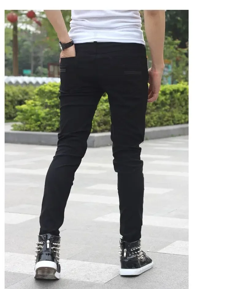 Jean skinny taille haute pour homme, pantalon en denim décontracté, jean droit, mode boyfriend, vêtements de rue de moto, printemps, été