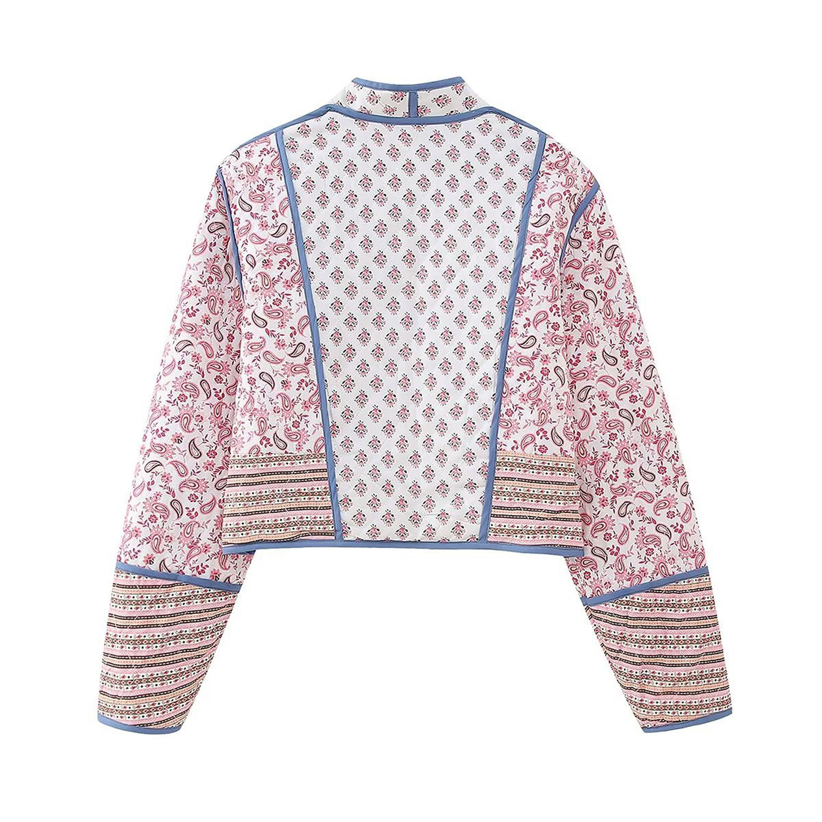 Manteau matelassé à imprimé floral pour femme, veste matelassurera à manches longues, col montant, devant ouvert, court, automne, hiver