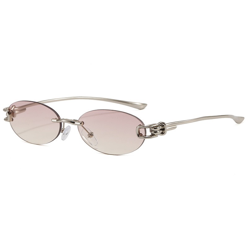 Lunettes de soleil ovales élégantes pour femmes, sans monture, décontractées, avec monture métallique, verres anti-lumière bleue, protection UV400, style urbain avancé