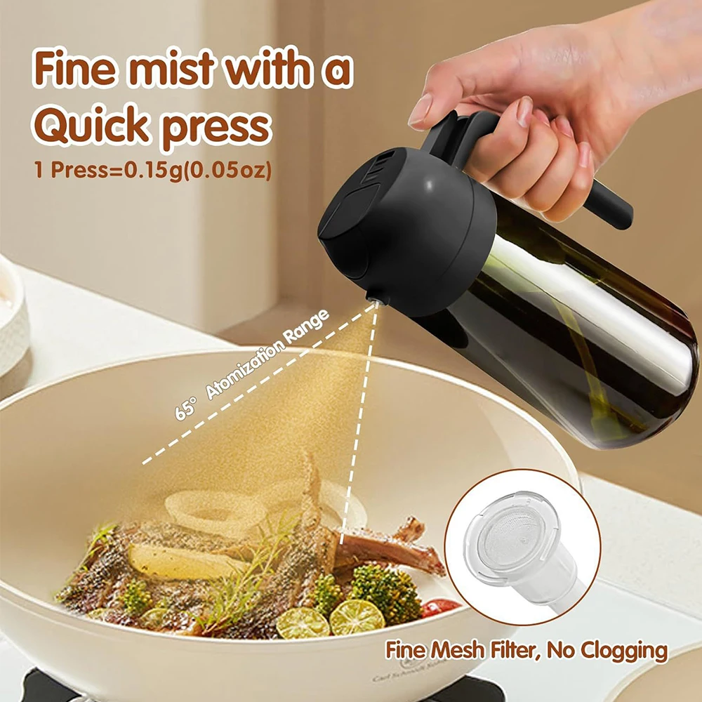 Pulvérisateur d'huile foncée bloquant la lumière 470ML/16oz pour la cuisson bouteille distributrice d'huile d'olive 2 en 1 pour la cuisine bouteille d'huile en verre vert foncé