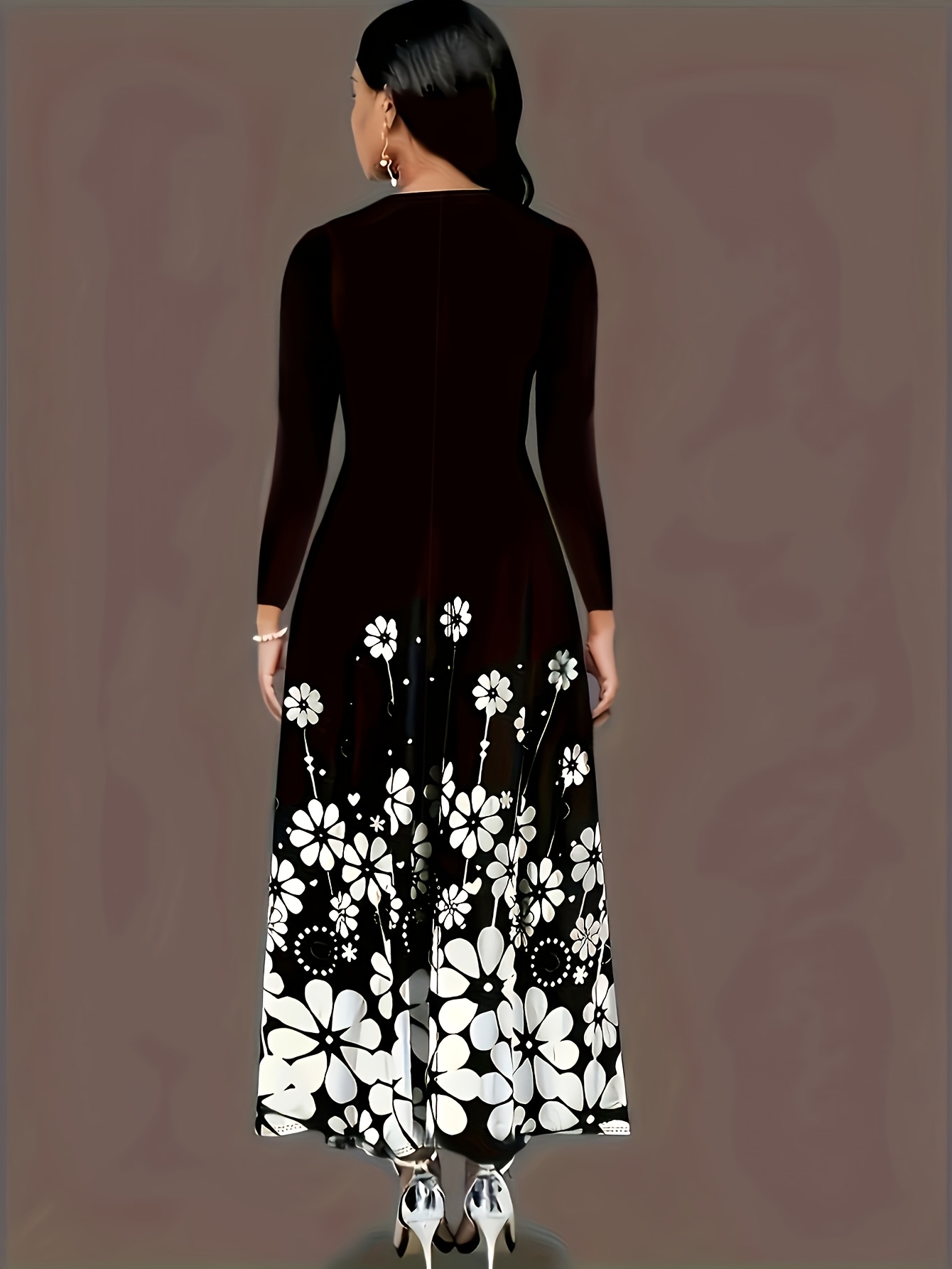 Robe longue à manches longues imprimée, nouvelle mode printemps-automne, élégante jupe longue pour femmes