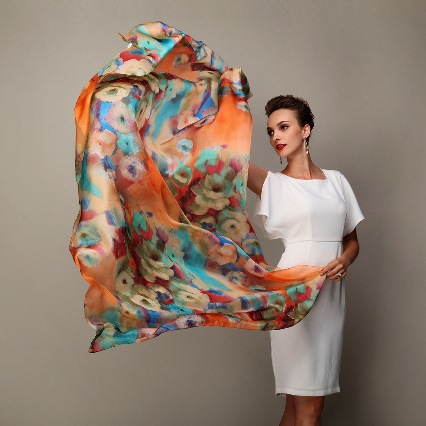 Écharpe longue en soie pour femme, châle en soie de mûrier, bleu et café, offre spéciale, 2016x180 cm, collection hiver 110