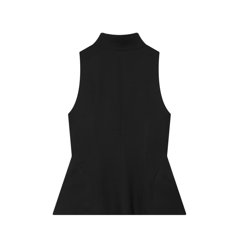 Gilet sans manches pour femme - Haut peplum ajusté à col en V, gilet décontracté à fermeture éclair sur le devant, nouvelle mode été 2026 noir