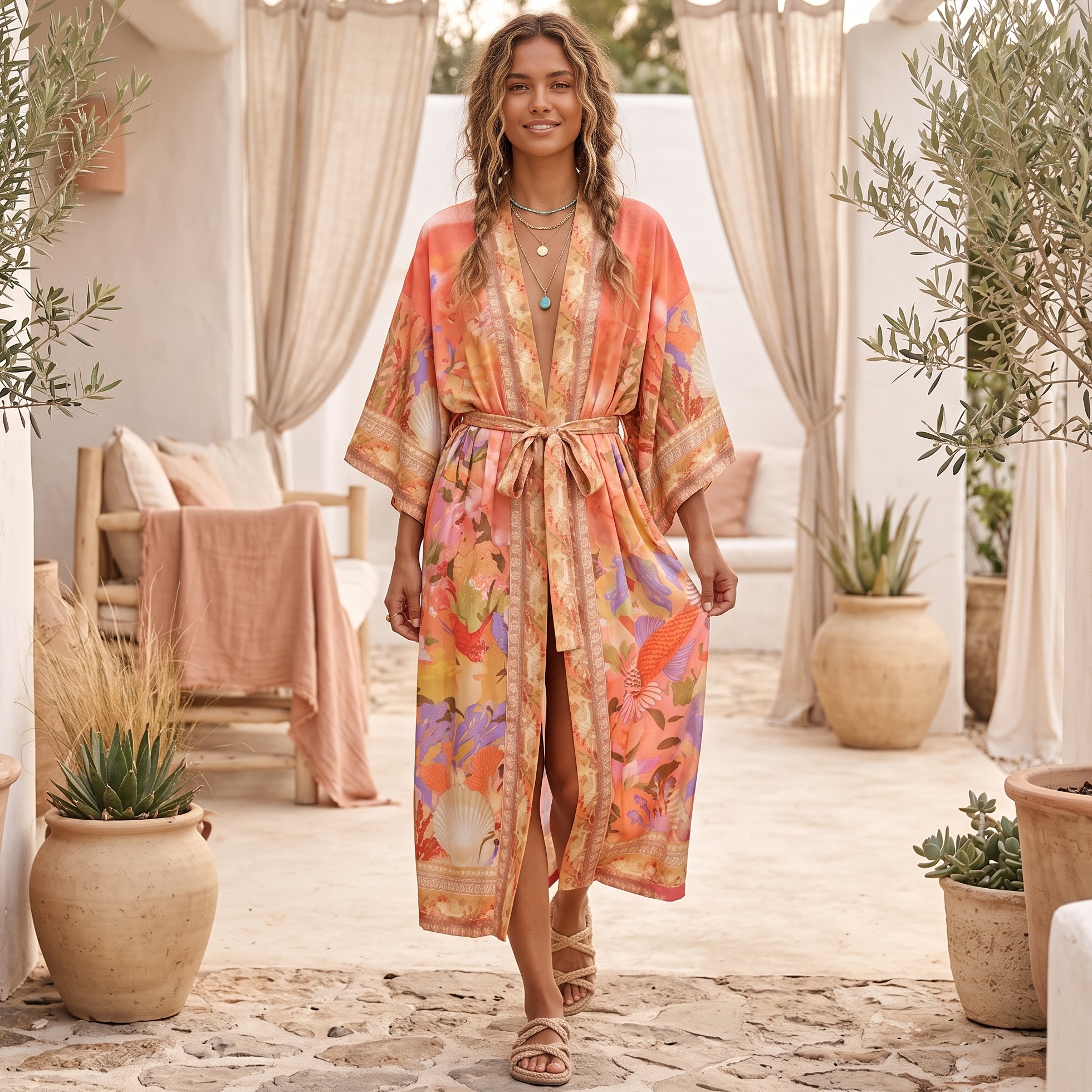 Robe Kimono Vintage Chic à Imprimé Floral pour Femme, Manches Chauve-Souris, Style Bohème, Gothique, Col en V, Plage, Été