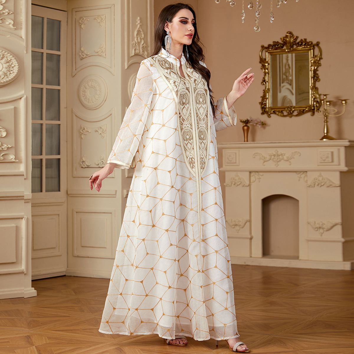 Abaya-Robe longue brodée de Dubaï, moyen-orient, robes de femmes musulmanes, patchwork européen et américain, robe à fleurs
