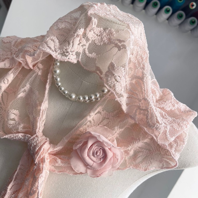 Écharpe en dentelle florale rétro française, jacquard floral, bandana bohème, foulard fin d'été pour femme, accessoire de photographie
