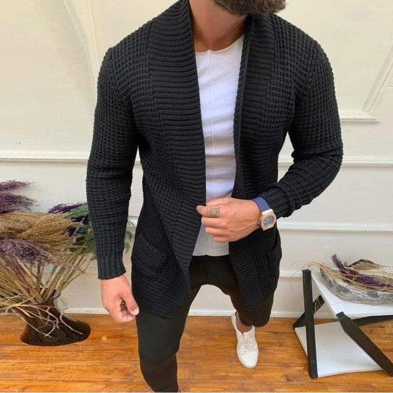 Nouveaux vêtements pour hommes mode décontracté à manches longues revers tricoté pull hommes vêtements d'extérieur