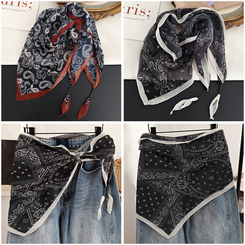 Élégant foulard triangulaire multifonctionnel en coton à motifs floraux, ceinture florale, cravate triangulaire tie-dye pour femme, été