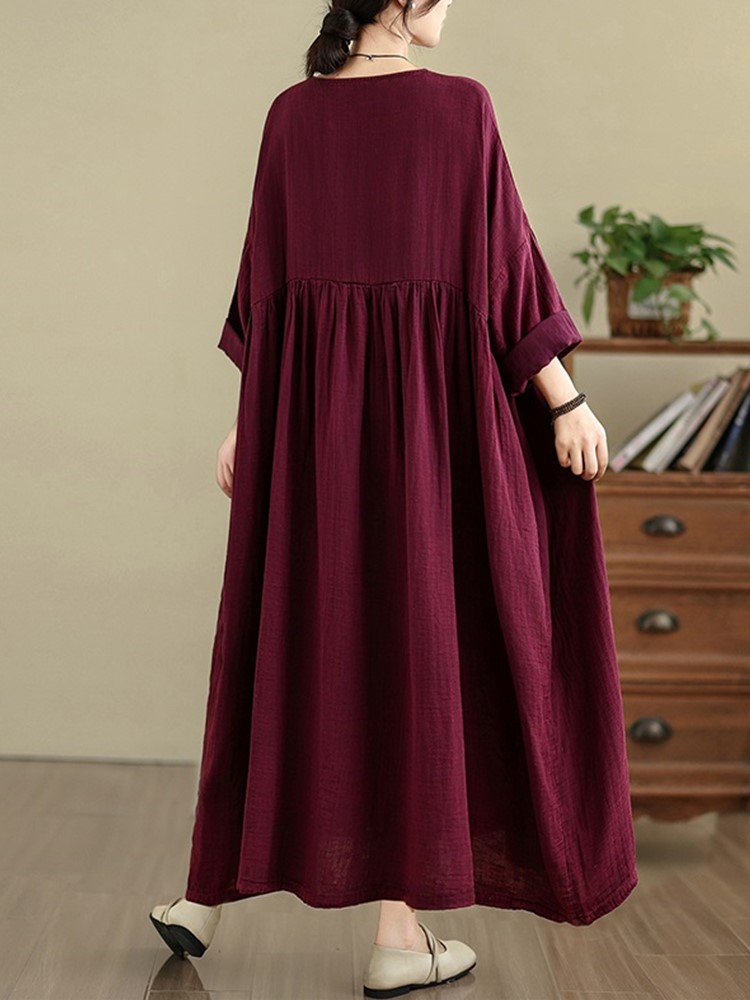 Manches longues surdimensionné coton vintage floral nouveau dans les robes pour les femmes décontracté ample longue printemps automne robe vêtements élégants 2025