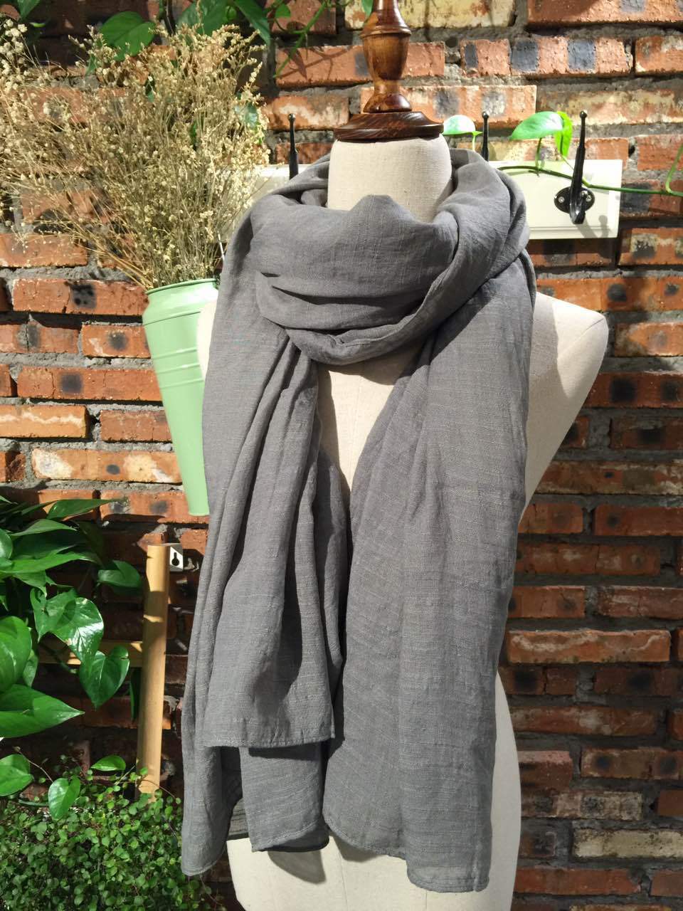 Écharpe Hijab en Mélange de Coton pour Femme, Couleur Unie, 75x190, Automne et Hiver
