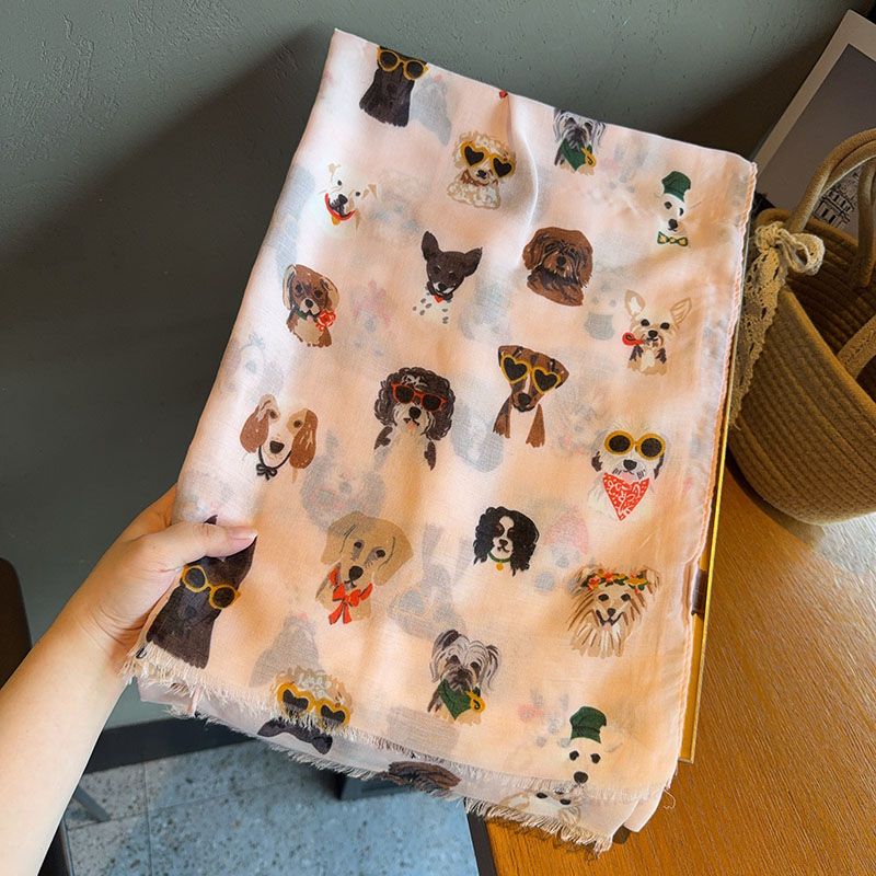 Écharpe élégante imprimée chien avec lunettes à la mode, en coton Viscose léger, respirante et coupe-vent pour les voyages printemps/automne