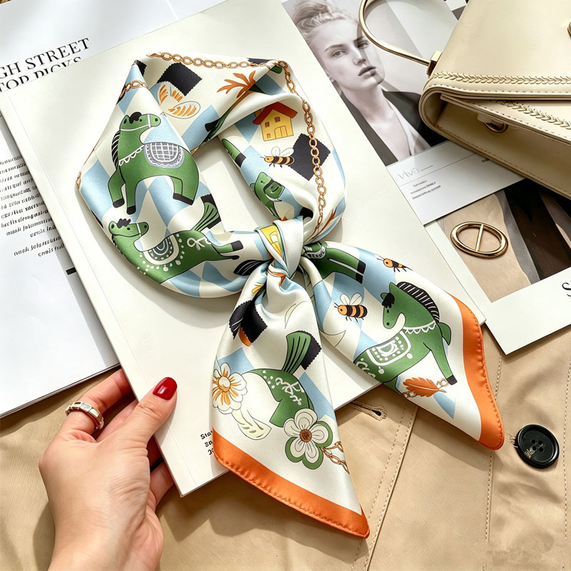Foulards en soie pour femmes 70*70cm, imprimés, carrés en satin, châles, hijabs, bandeaux de marque de luxe pour femmes