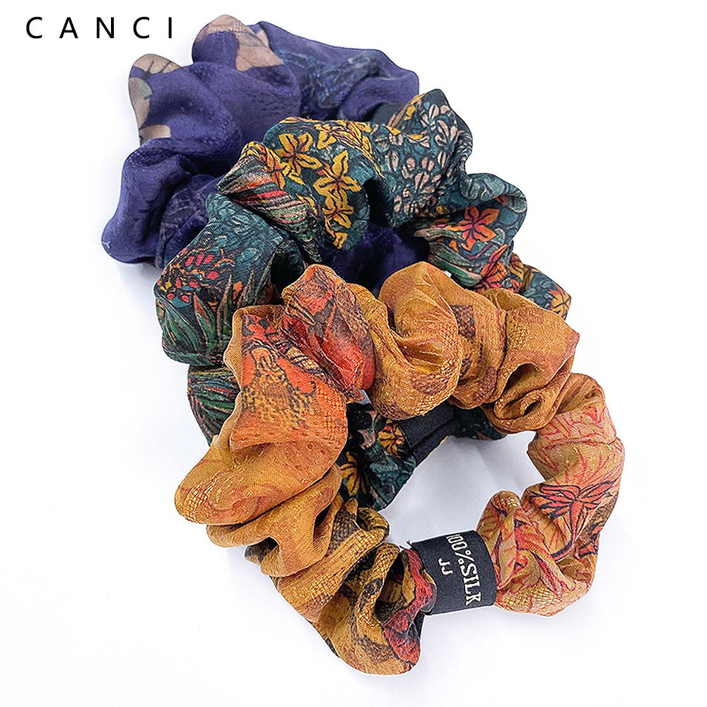 Chouchous en soie de mûrier Pure 100% Gambiered Canton gaze tissu de soie bandes de caoutchouc attaches de cheveux accessoires élastiques 26 Momme 3.5CM