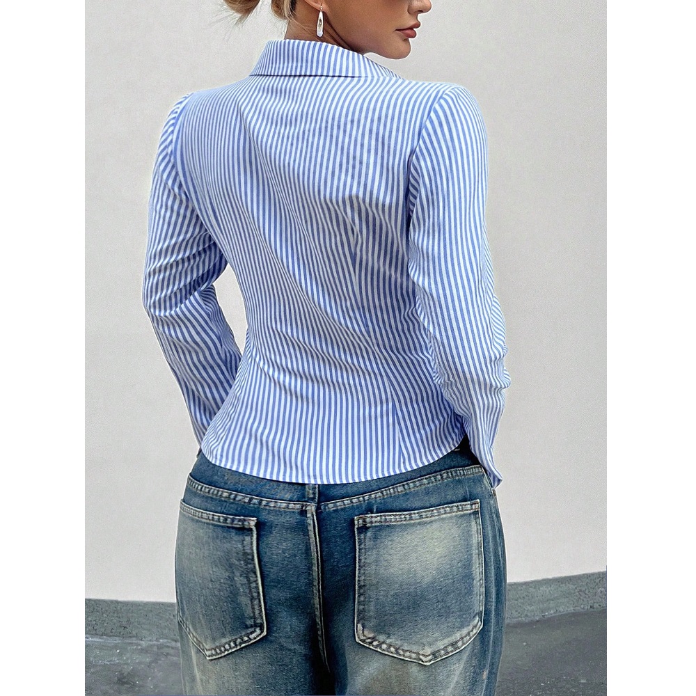Femmes automne printemps chemises et chemisiers dames rayé à manches longues simple boutonnage chemise hauts