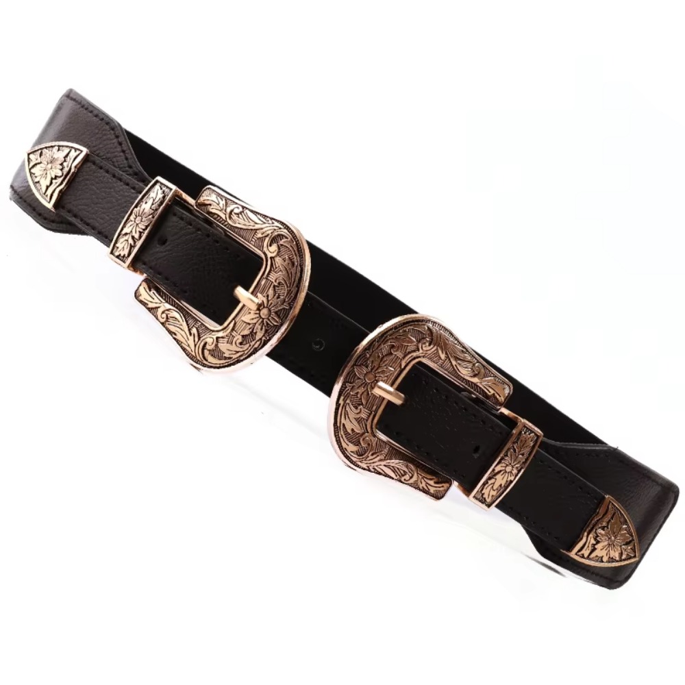 Ceinture noire polyvalente personnalisée pour femme, design à double boucle, ceinture littéraire haut de gamme, nouveau style, tendance